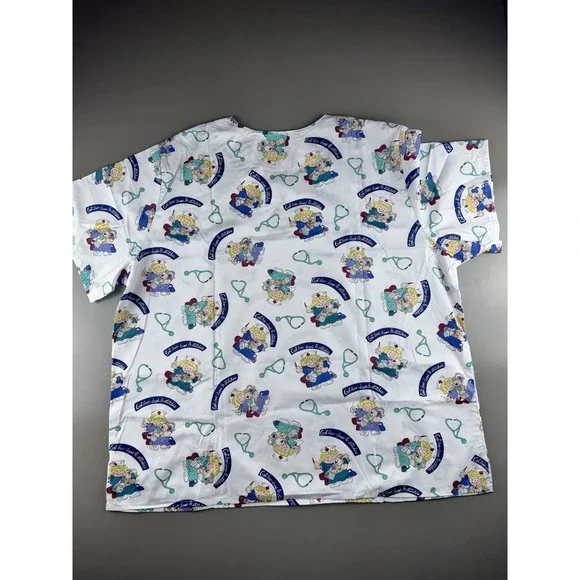 Fashion Scrubs Women's V Neck Scrub Top Plus Size 3XL Cute Nurse Stitching Bunny - Picture 4 of 5